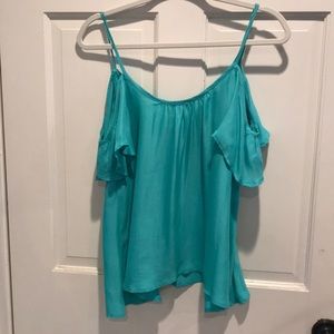 Cold-shoulder aqua blouse